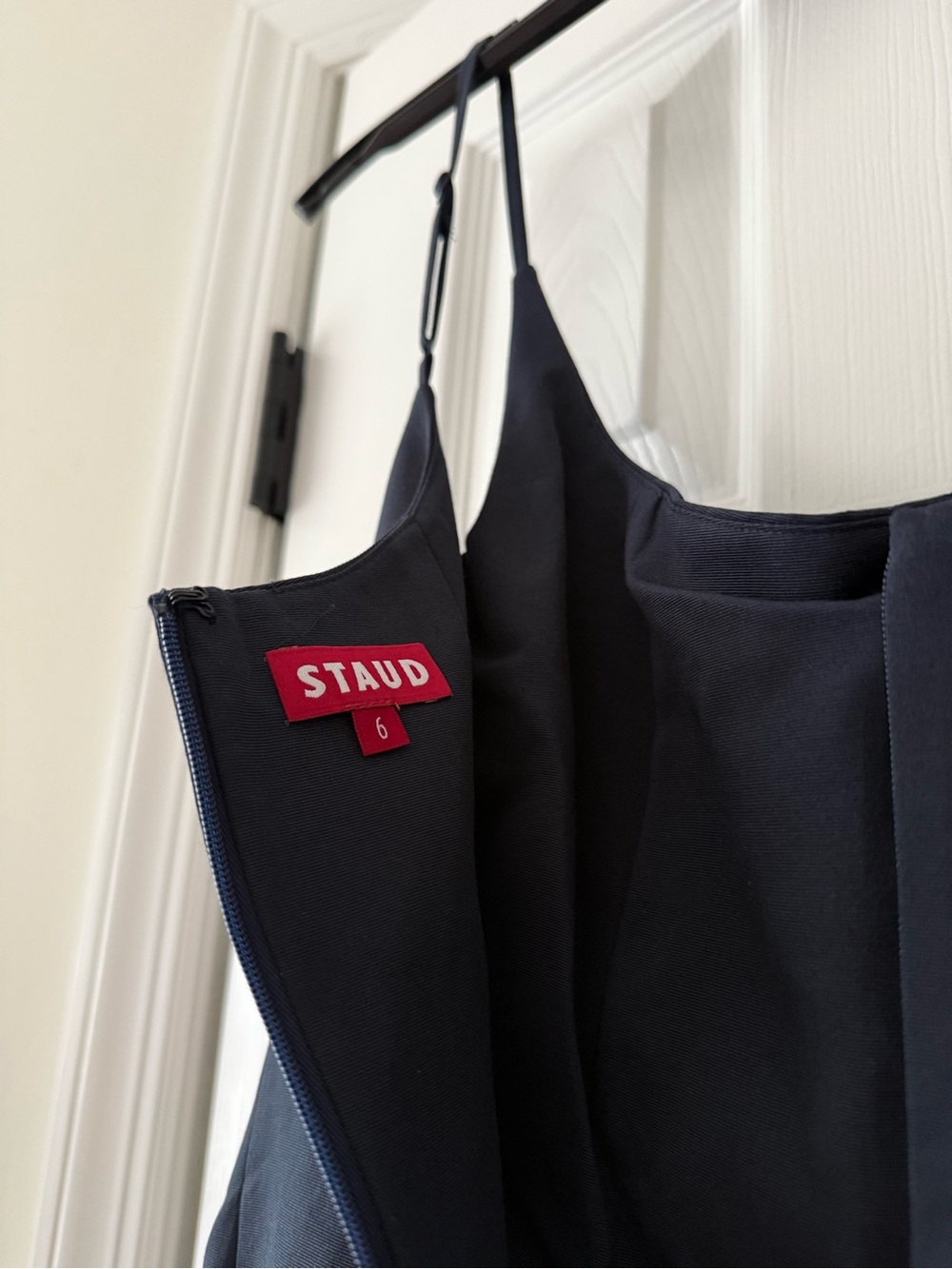 STAUD Joy Cotton Blend Gown Maxi Dress Navy Blue Side Pockets NEW with tags - Picture 6 of 7